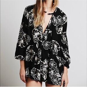 Free people Long Sleeve Black White Tree Swing Tunic Mini Dress Size XS
